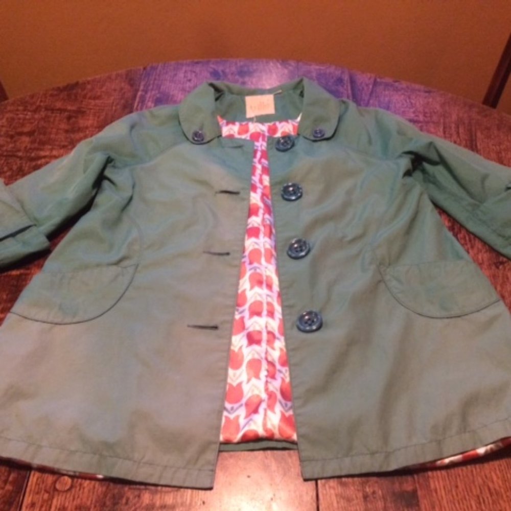 Tulle Olive Trench Coat with Coral Lining